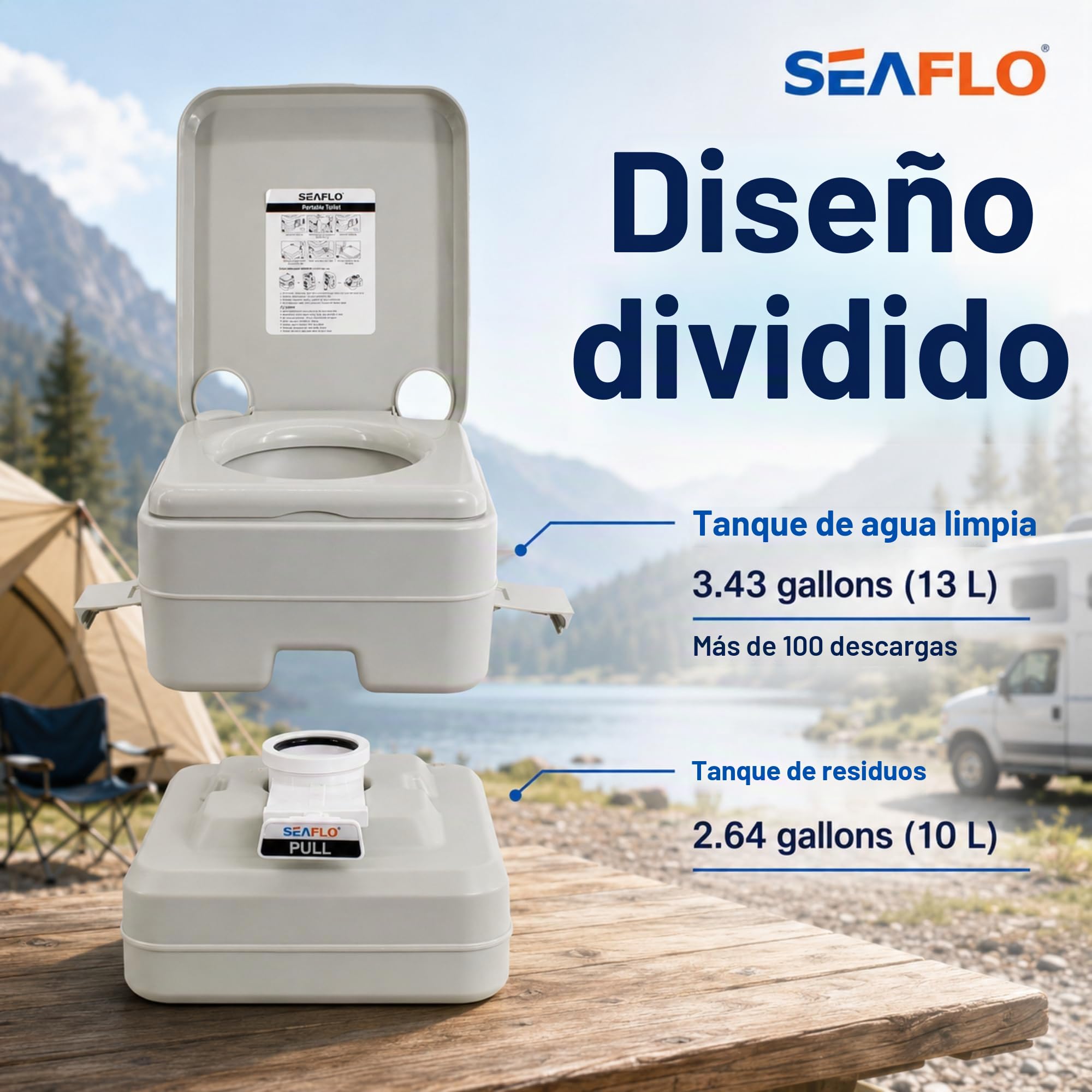 SEAFLO Inodoro portátil para marina, RV, camping y barco (2.6 galones)