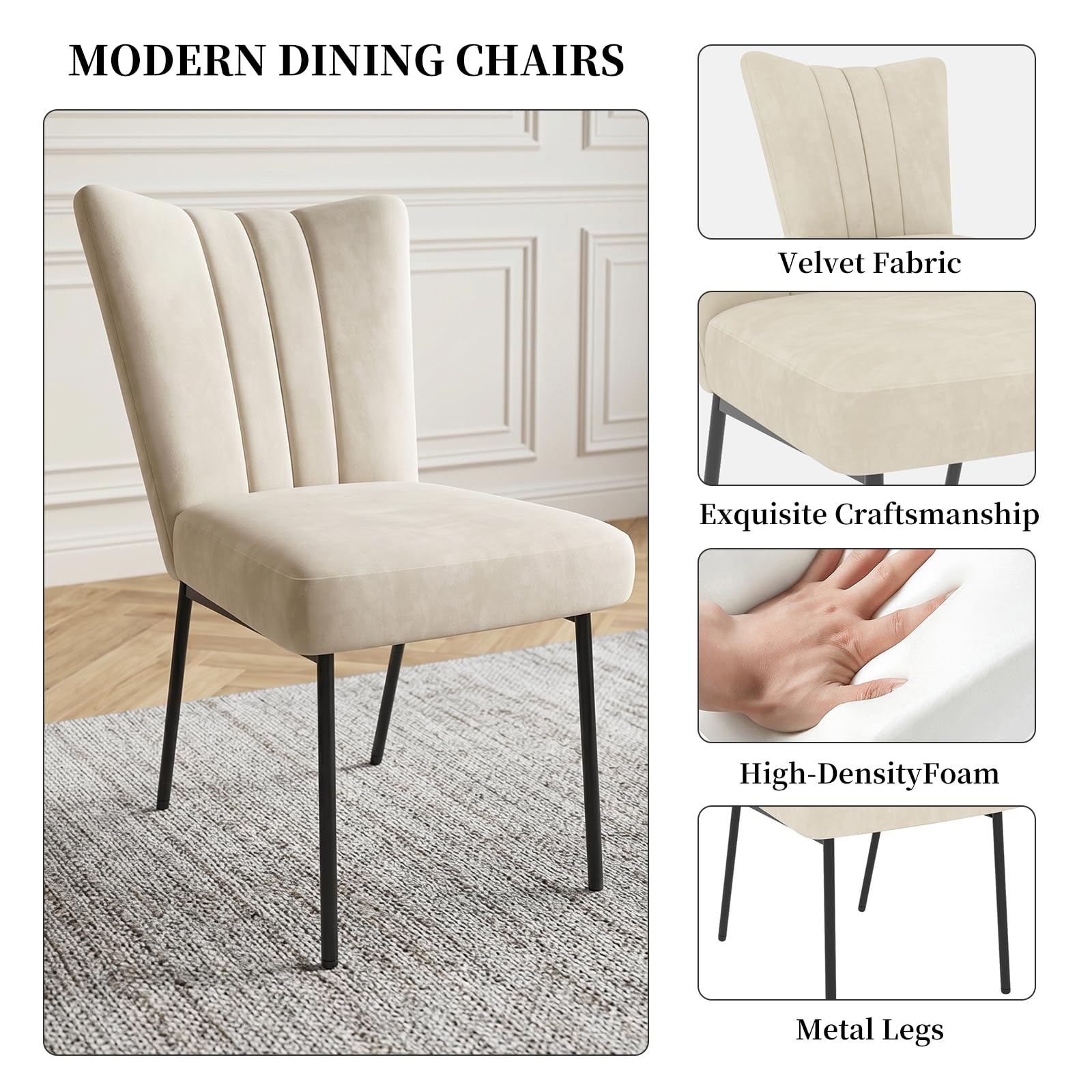 JIEXI Ausziehbares Esstisch-Set mit 6 Stühlen, platzsparender MDF-Tisch und stabilem Metallgestell, ideal für Esszimmer, Küchen und Wohnungen – Tisch in Nussbaum + Stühle mit beigem Samtbezug