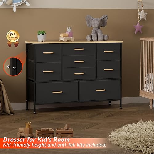 Miniatura 6 de YILQQPER Cómoda para dormitorio, soporte de TV, cómoda ancha con 9 cajones para TV de 50 pulgadas, cómoda de centro de entretenimiento para sala de