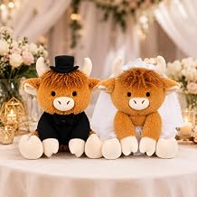 2 Pcs Wedding Highland Cow Plush,Will You Be My Flower Girl & Ring Bearer