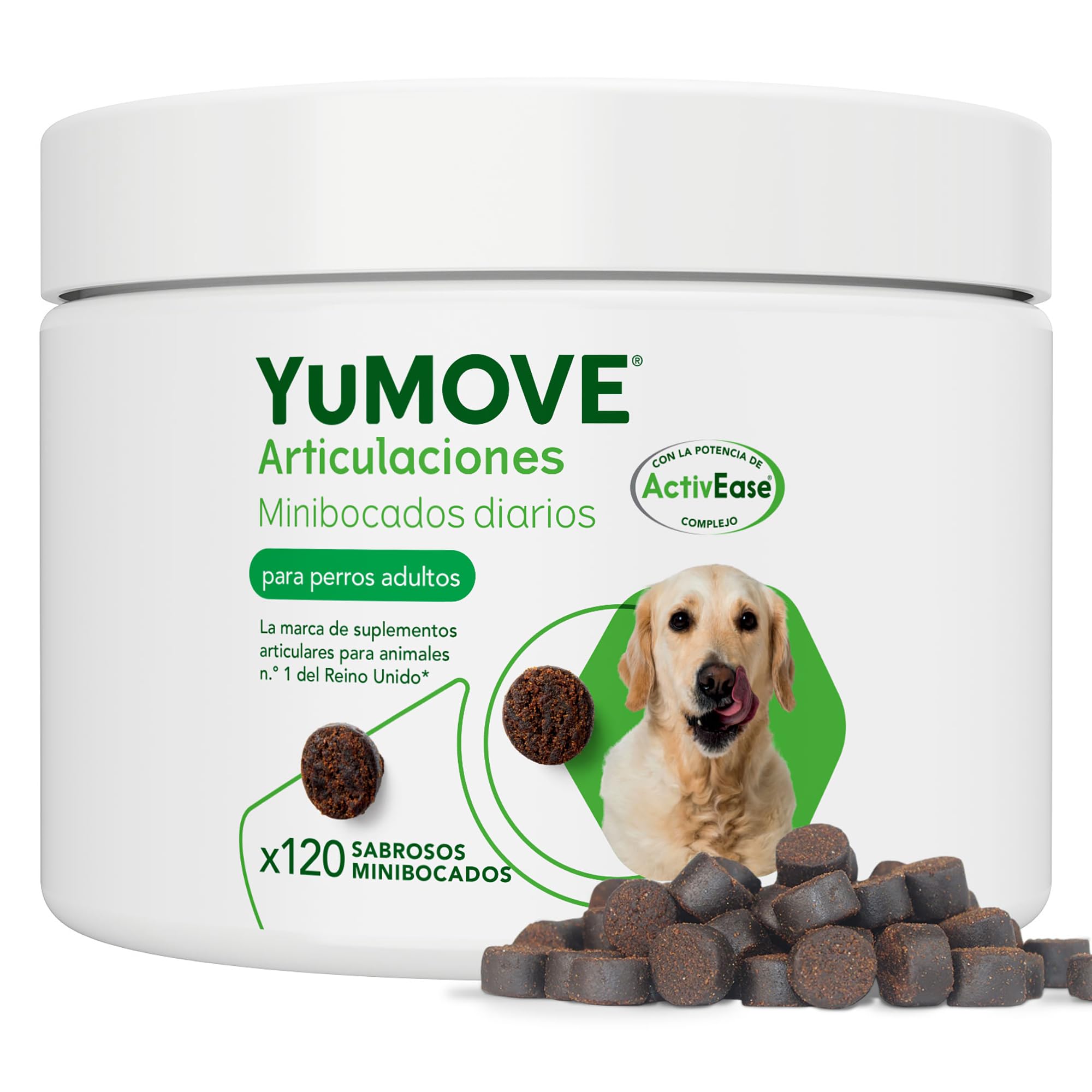YuMOVE Condroprotector Perros 5-8 Años - 120 Masticables - Articulaciones Perro Adulto con Mejillon Labio Verde Complejo ActivEase de 150mg Cada Masticable - Refuerza Movilidad & Estrutura Articular