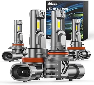 Nilight Upgraded H11/H9/H8 9005/HB3 LED Headlight Bulbs Combo,600% Brighter, 1:1 Size LED Headlights High and Low Beam, 6500K Cool White Plug-N-Play Halogen Replacement, Pack of 4
