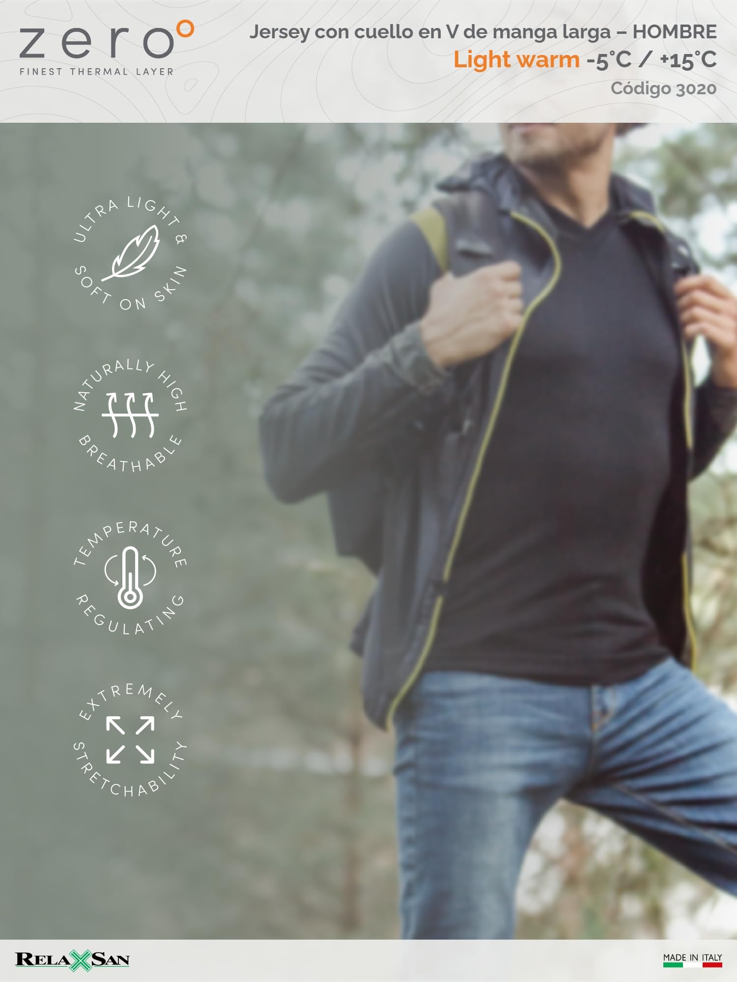 Relaxsan Zero 3020 – Camisa Térmica Invierno Hombre Manga Larga Ropa Interior en Lana Merino y Fibra Dryarn