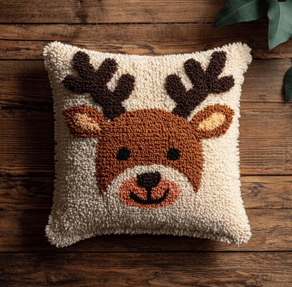 Kitquiver Latch Hook Rug Kits for Adults Elk DIY Latch Hook Cushion Cross-Stitch Embroidery Cushion Cover for Home Sofa Decoration 17X17 in.