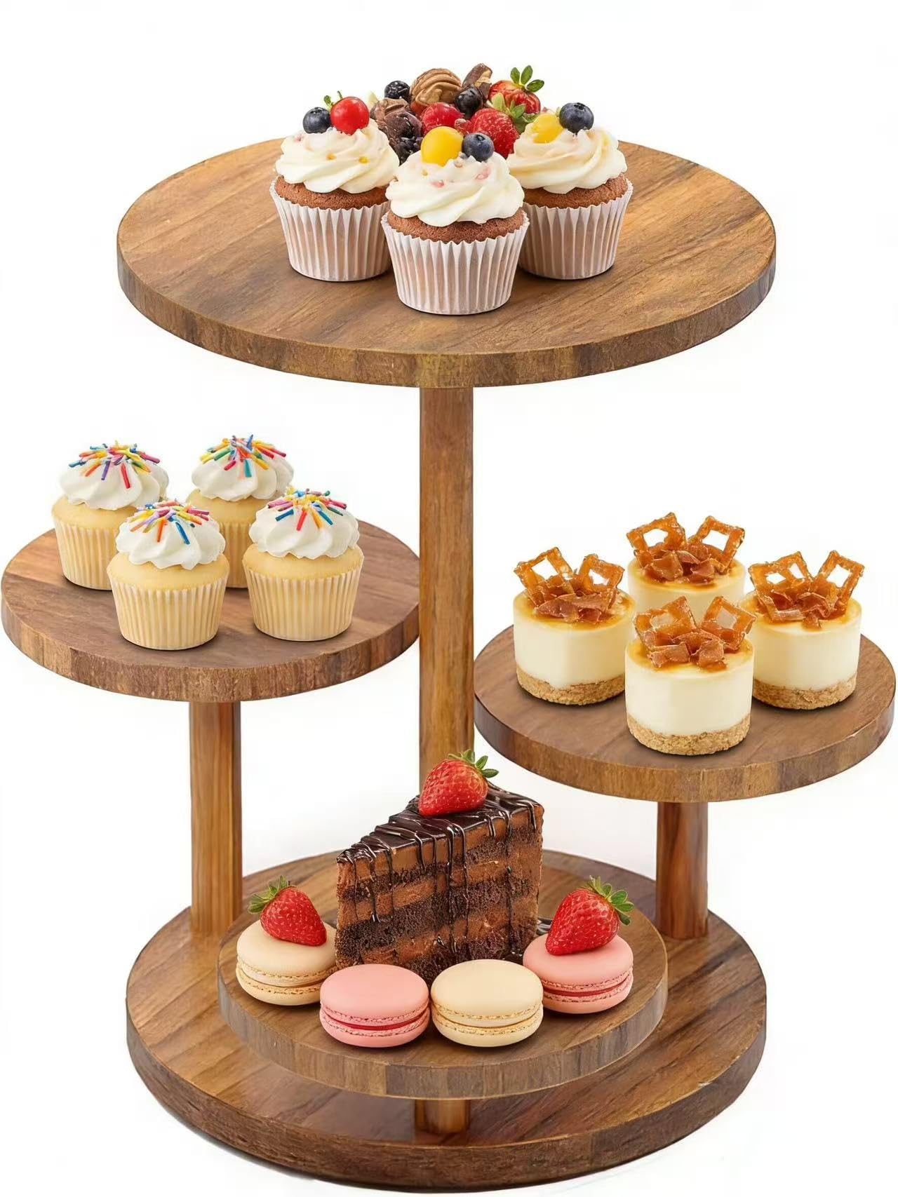 Photo 1 of Voittozege 4 Tier Round Wood Cupcake Stand, Large Capacity Dessert Table Display Tower with Flower Shape, Rustic Farmhouse Tiered Tray Decor for Wedding and Birthday, Holds 50 Cupcakes