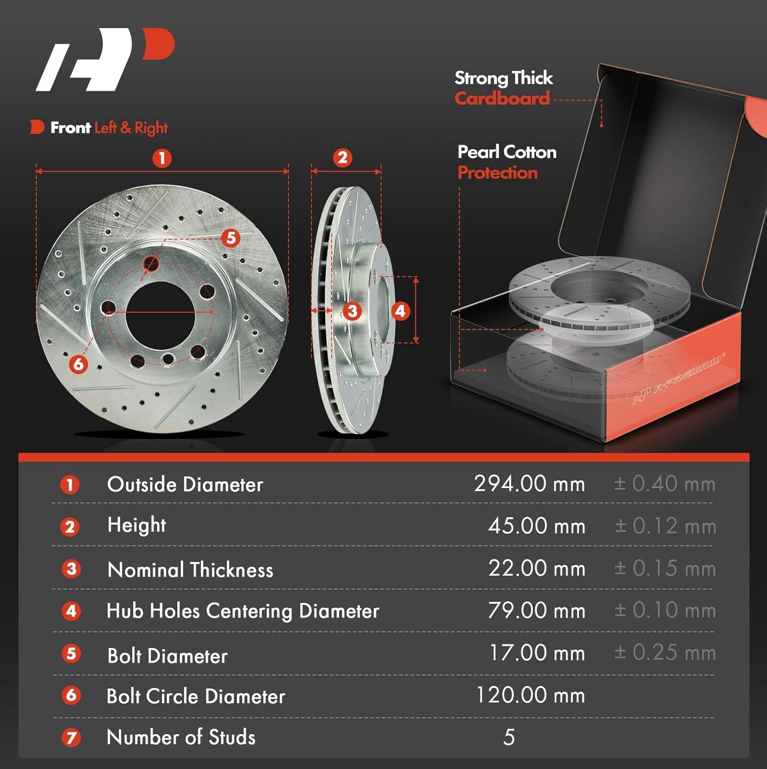 A-Premium 11.57 inch (294mm) Front Drilled and Slotted Disc Brake Rotors + Ceramic Pads Kit Compatible with Select Mini Models - Cooper Countryman 2011-2016, Cooper Paceman 2013-2016, 6-PC Set