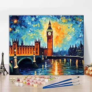 TUMOVO Paint by Numbers Kit for Adults Glowing Big Ben Towers Over Central London Under a Dramatic Night Sky Painting Number, Abstract DIY Art Crafts Canvas Oil Painting, 16x20 Inch