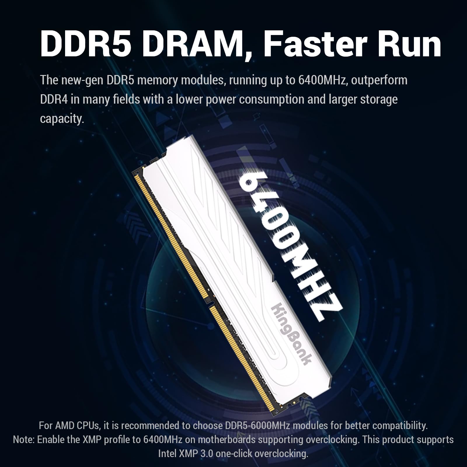 Memória Ram KingBank DDR5 16GB 6400Mhz 1.4V CL32 Prata dissipador