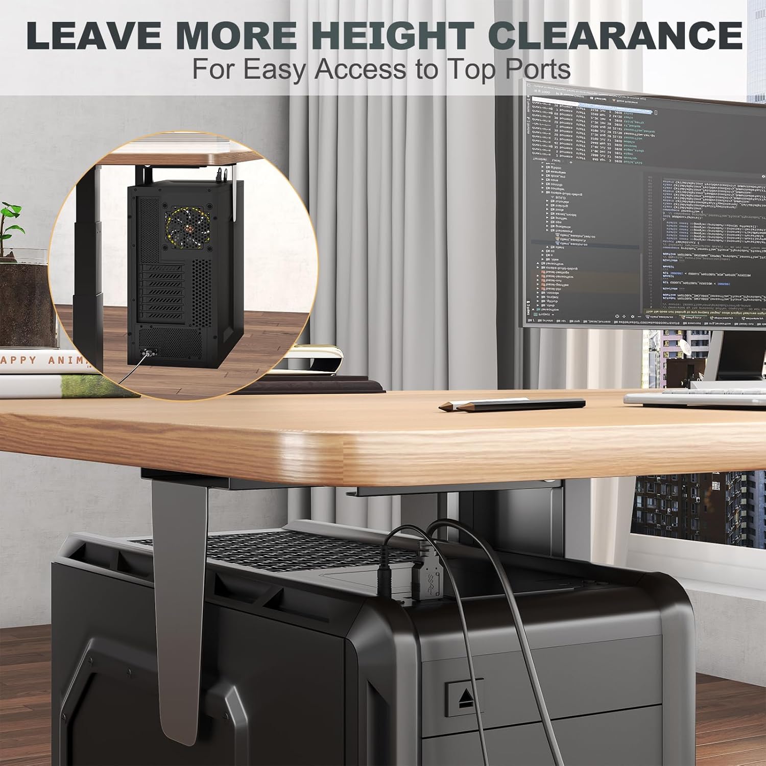 Under-Desk PC Mount - Adjustable PC Tower Holder 8 1/4"-12 15/16" inch Wide, Supports CPU up to 50 lbs, Steel Computer Case Bracket with Protective Padding, Black - Image 5