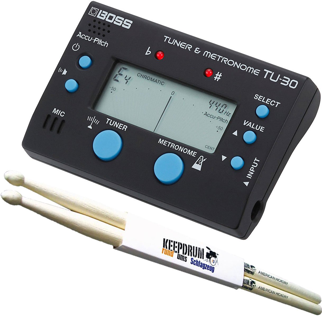 Boss TU-30 - Afinador con metrónomo y baquetas Keepdrum