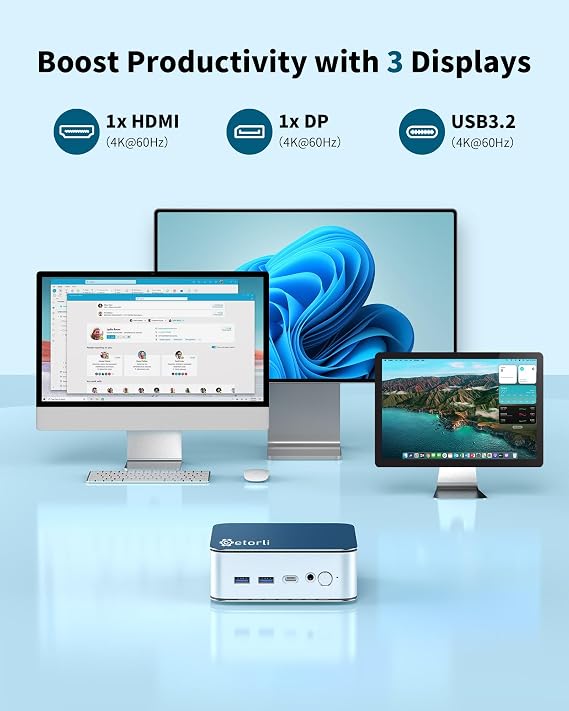 Getorli Mini PC AMD Ryzen 7 6800H(Max 4.7GHz), 32GB LPDDR5 1TB NVMe SSD Mini Computers, Triple 4K Display, WiFi 6 BT 5.3, Dual LAN, Desktop Mini PC for Work, Gaming, Design, Home Office