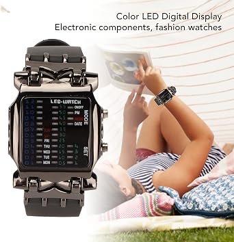 Binary Watch, Crab Shape Colorful LED Watch Cool Digital Watch with Silicone Strap, Waterproof Wrist Watch Mens Classic Fashion Black Plated Electronic Watch for Men Gift