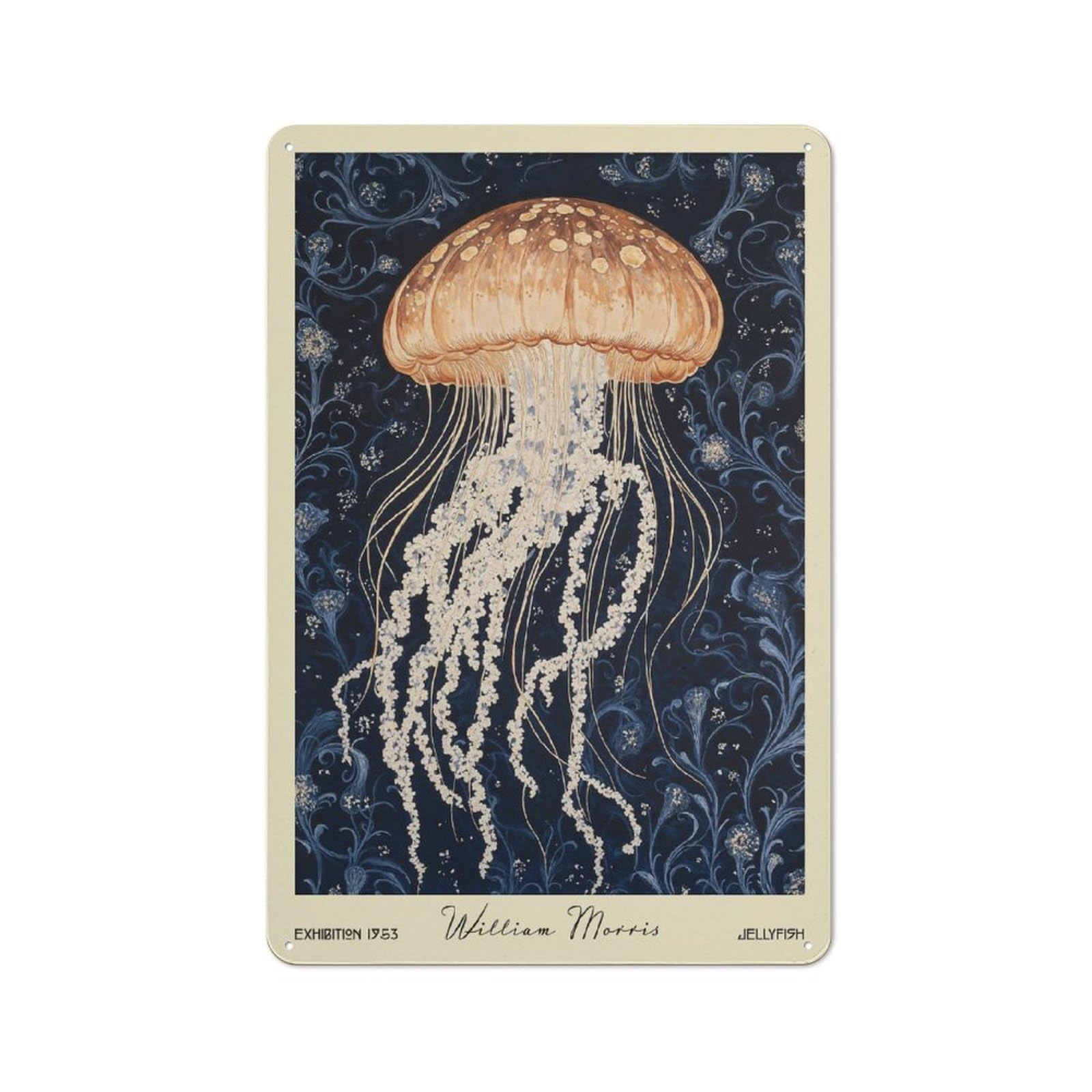 Junmoney Style-15 William Morris Jellyfish Nautical Industrial Metal Wall Decor 30X20cm, Tin Sign For Workshop, Basement, Shed Or Games Room