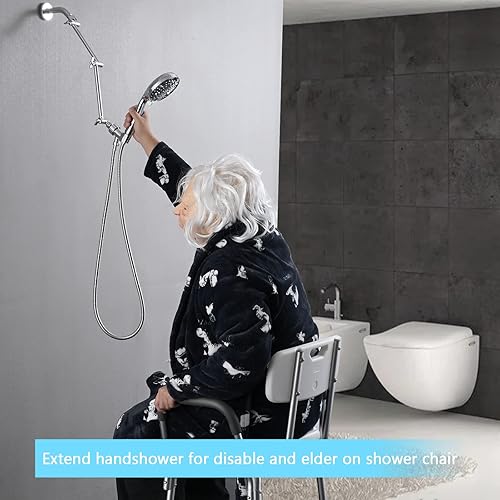 Miniatura 8 de PDPBath Brazo de extensión de ducha extensor de cabezal de ducha de latón macizo mejorado de 15 pulgadas altura ajustable extendida con conexión