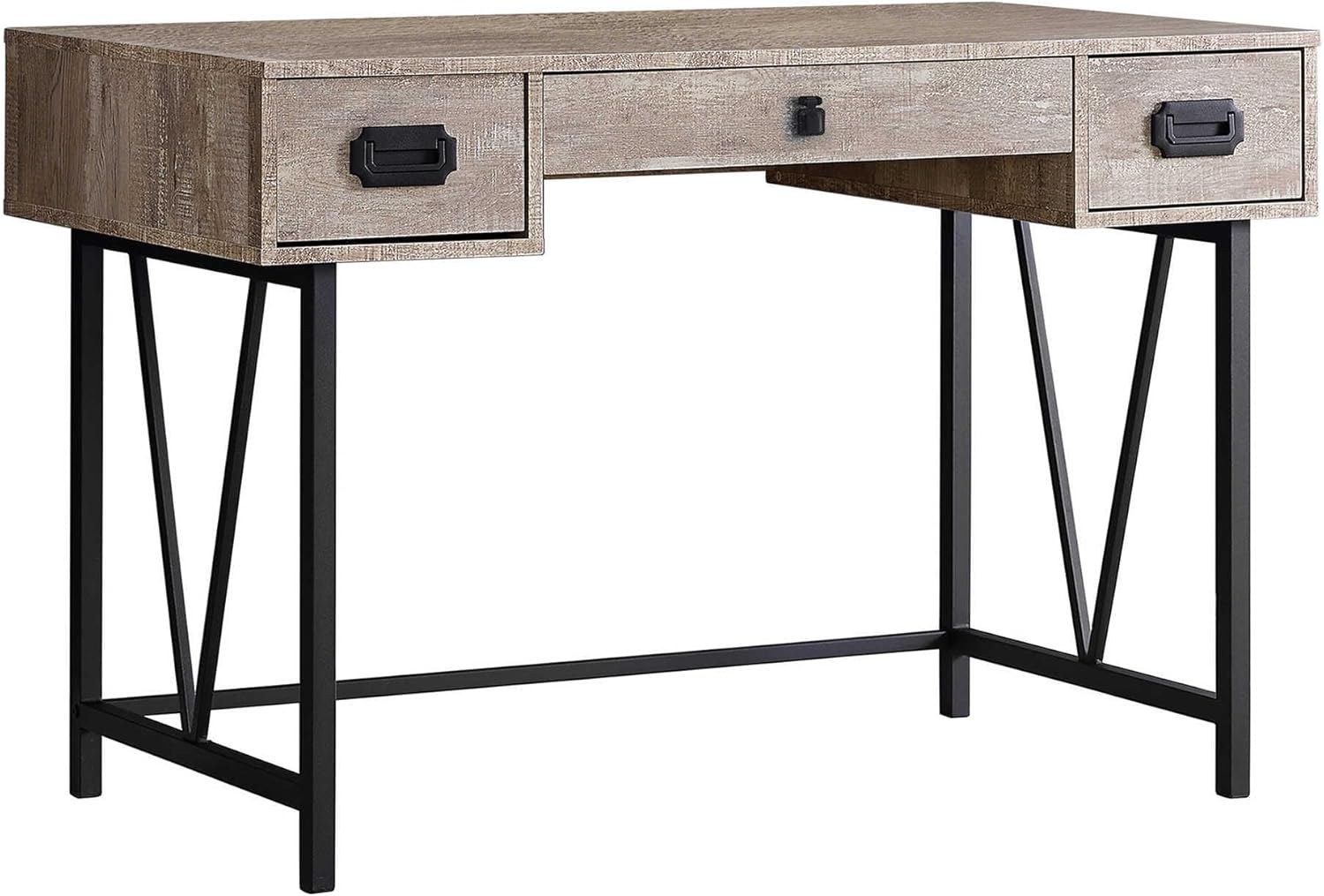 Monarch Specialties Laptop Table with Drawers-Industrial Style-Metal Legs Computer Desk Home & Office, 48" L, Taupe Reclaimed Wood Look