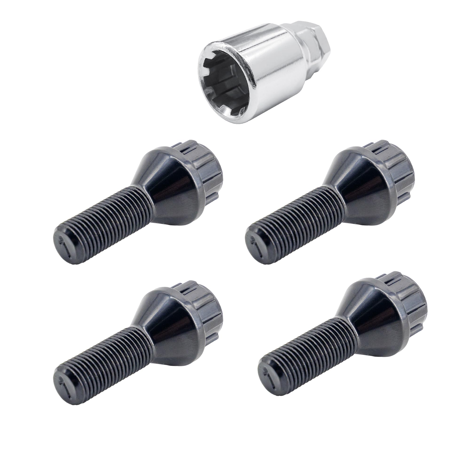 Simoni Racing BRA/30N Kit 4 Bulloni Antifurto - Bulloni antifurto per Ruote Chiave 19 M12x1.25 Lunghezza 27 mm - Colore Nero