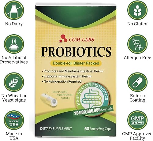 Miniatura 6 de Probióticos, 20 mil millones de células vivas, cápsulas vegetales con revestimiento entérico prémium para mujeres, hombres, suplemento dietético  60