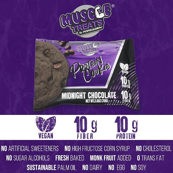 Forzagen Muscle Treats Protein Cookie 2 Flavors Available, Chocolate Chip and Midnight Chocolate (12 Pack, Midnight Chocolate)