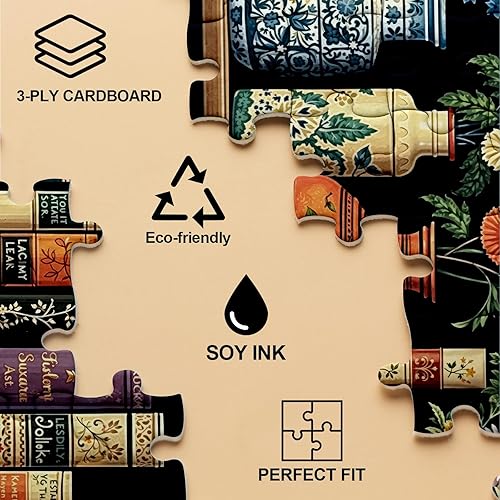 Miniatura 3 de Libros vintage rompecabezas de flores para adultos, 1000 piezas, jarrón, biblioteca, arte estético, librería, páginas de flores silvestres,