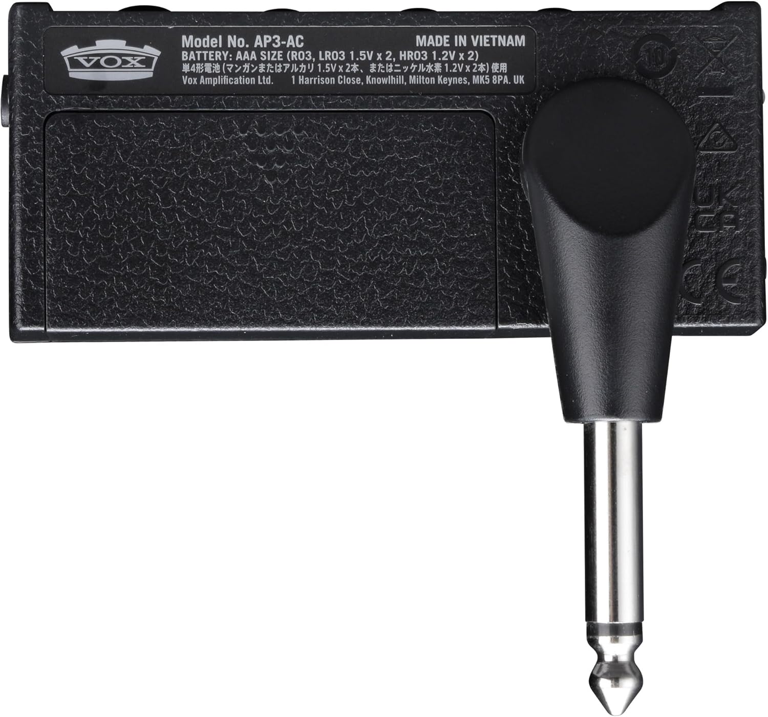 Dno view of the Vox AmPlug 3 AC30 showing the battery compartment.