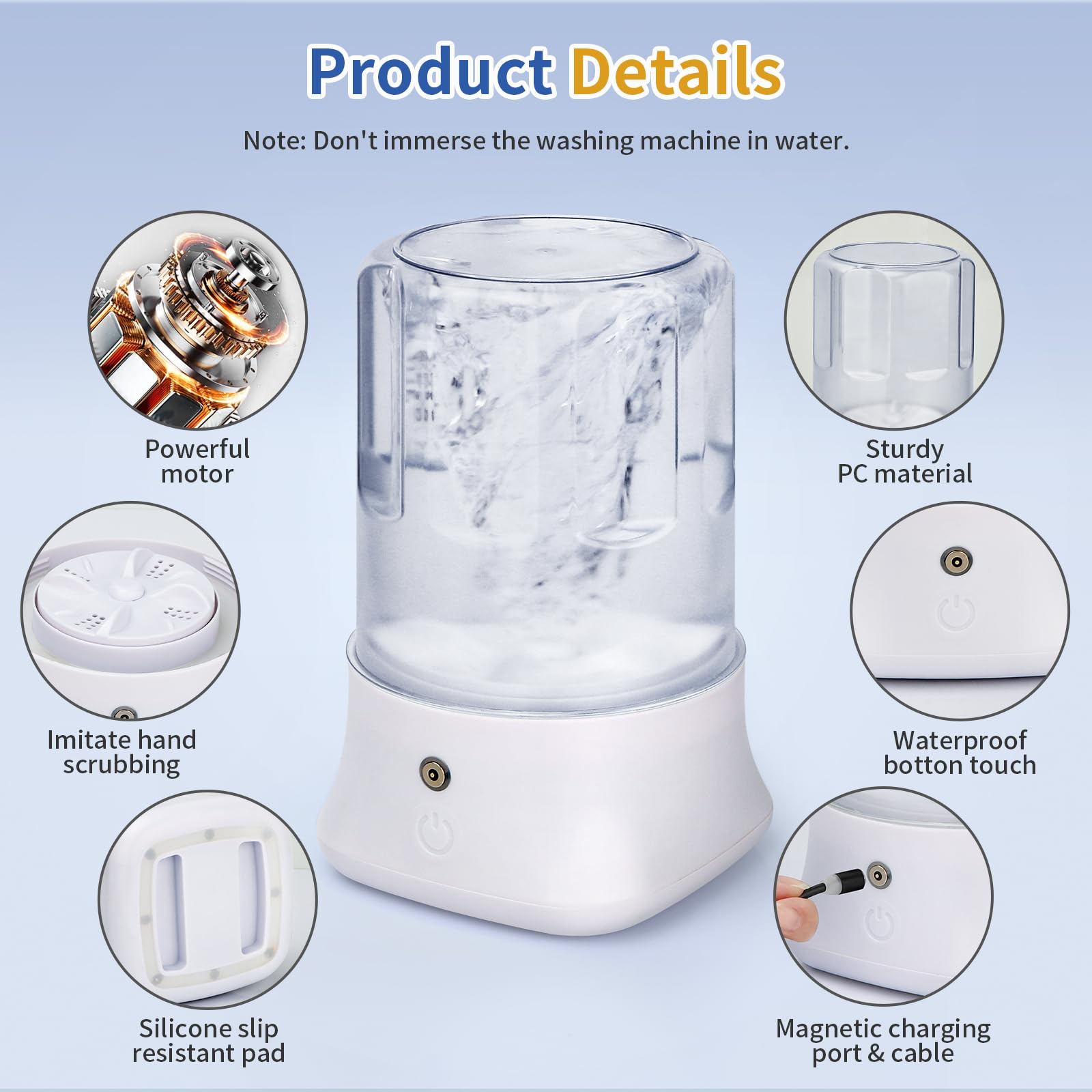 Mini lavadora portátil – Lavadora pequeña recargable por USB con 2 modos de limpieza profunda para ropa interior, calcetines y ropa de bebé, lavandería compacta de viaje para apartamento