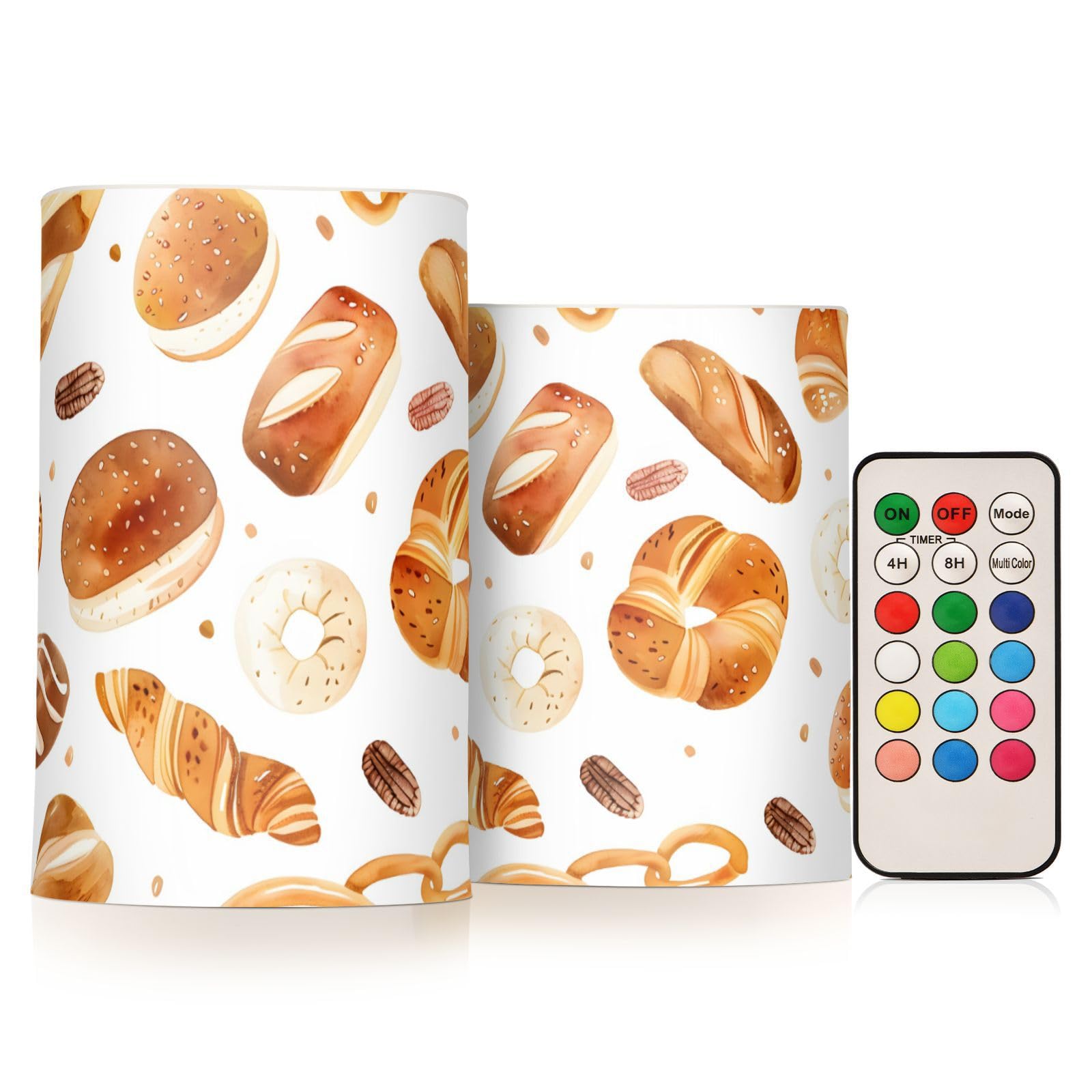 Watercolor Flat Cartoon Style Bakery Seamless Pattern with Illustration Of Bakery Product Isolated O Flickering Flameless Candles Battery Operated with Remote Timer,Tea Light Candles LED Pillar Votive