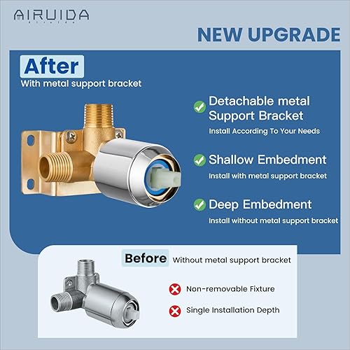 Miniatura 7 de Airuida Kit de molduras de ducha de una sola función, juego de grifo de ducha de montaje en pared, cabezal de ducha redondo de 8 pulgadas y manija,