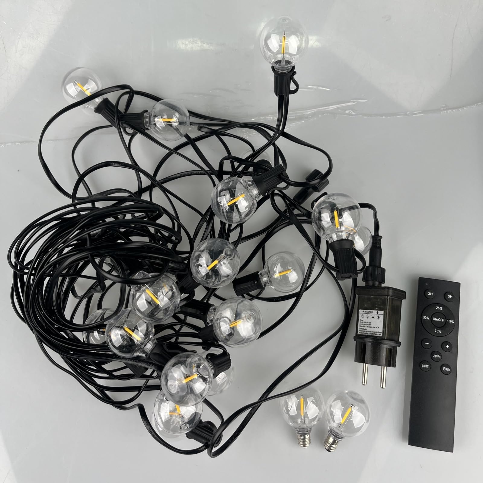 Guirnalda Luces Exterior Jardín 20M con Control Remoto, con 25+2 LED G40 Bombillas, Blanco Cálido, 3 Modos/Impermeable/Regulable/Sincronización, Guirnalda para Jardin, Terraza, Fiestas, Patio — view 7