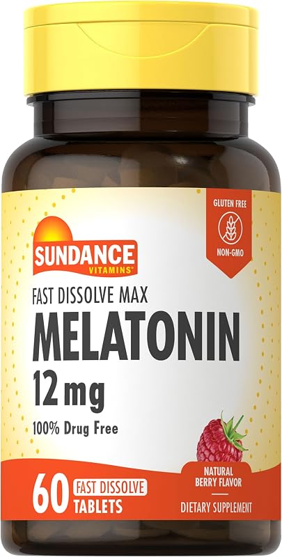 Sundance Melatonin 12mg | 60 Fast Dissolve Tablets | Natural Berry Flavor | Vegetarian, Non-GMO and Gluten Free Supplement