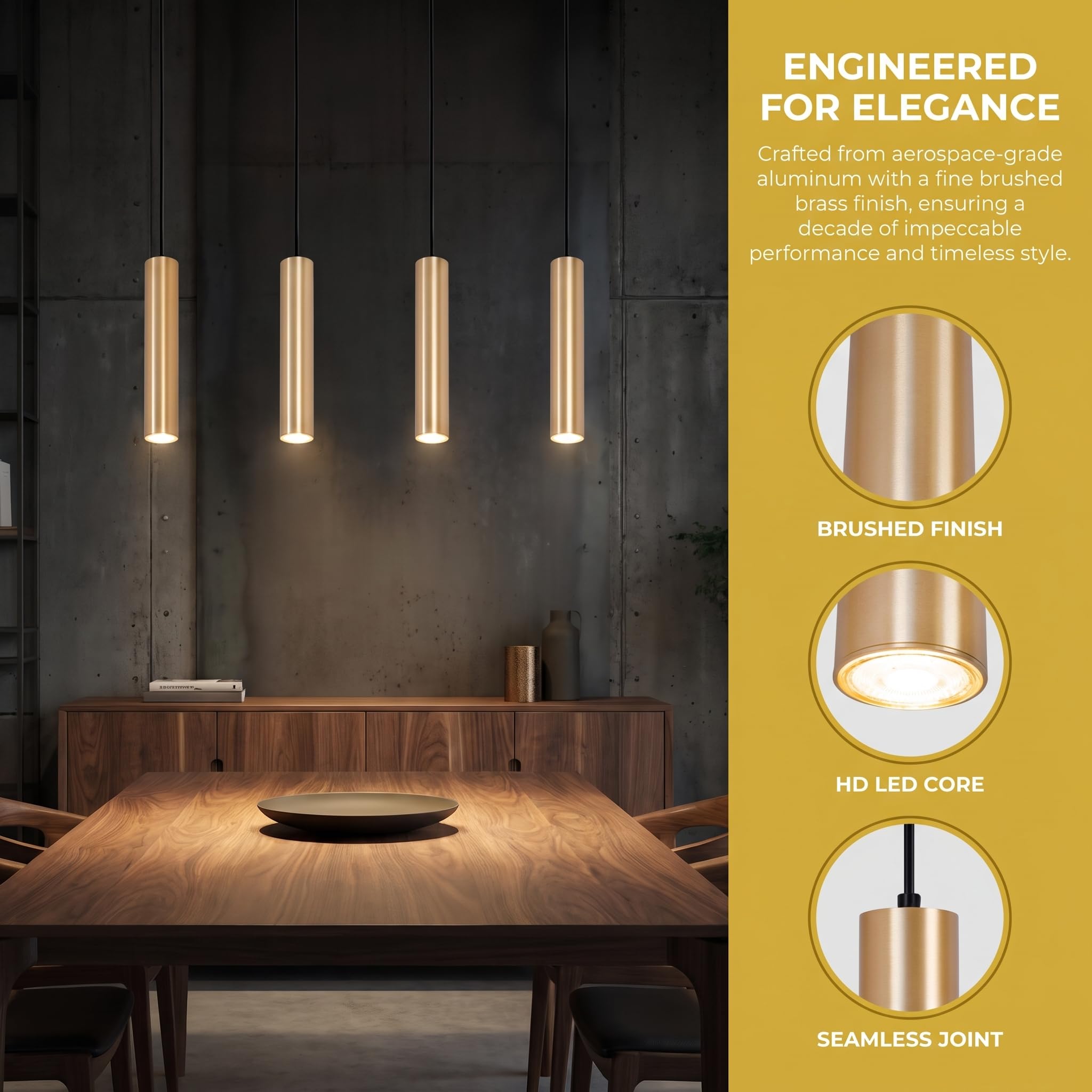 BARCELONA LED Bila 4 Vierfach Pendelleuchte GU10 Messing | Robustes Aluminium, Innenbeleuchtung, lineares Design, edle Oberfläche, Esszimmer, Küche, modernes Wohnzimmer