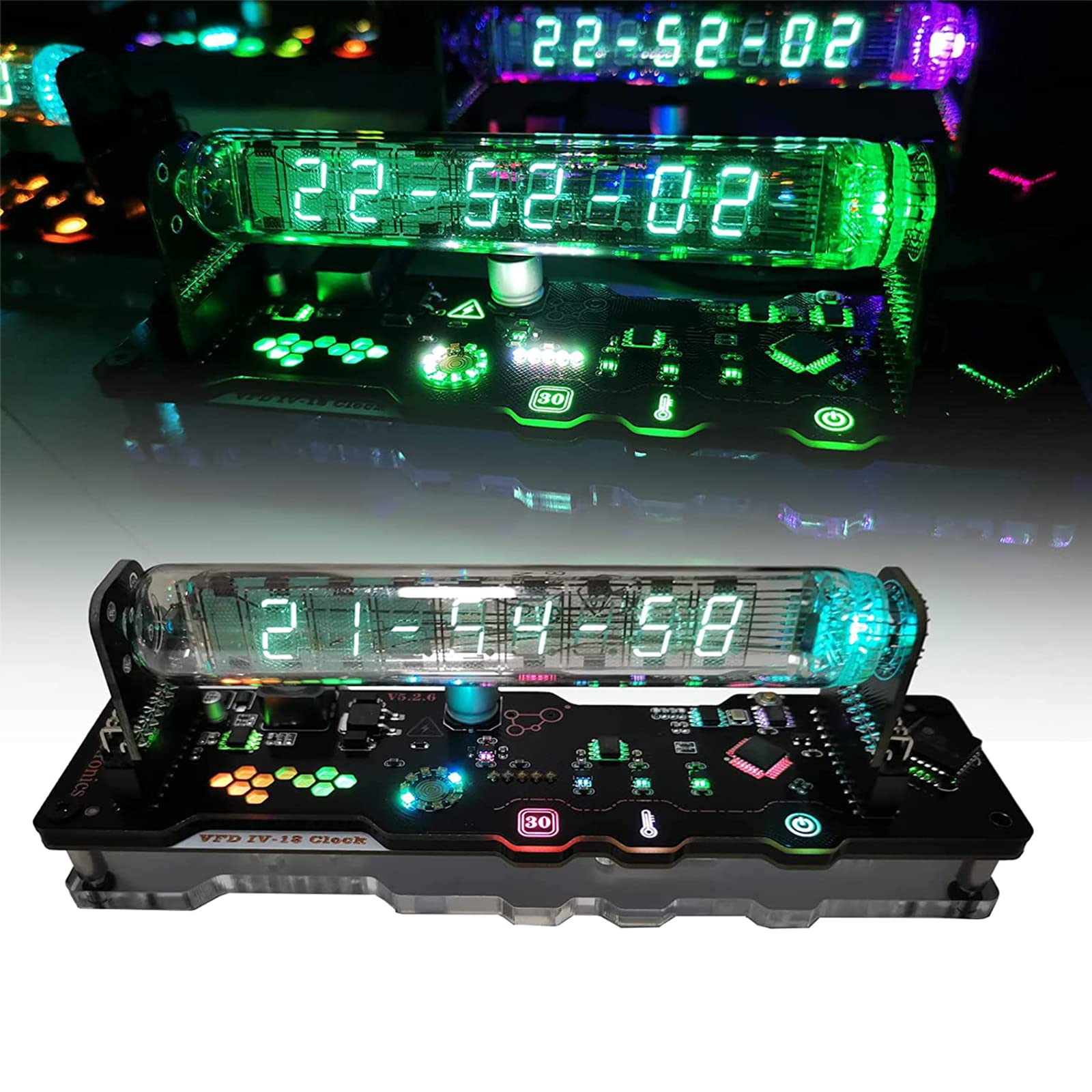 Adtzpc Vacuum Tube Clock, Nixie Tube Clock Simulation, Fluorescent Tube Clock with Date Temperature Display, Remote Control & Built-in a Variety Of Color, Retro Gift To Decorate Your Desk and Bedroom