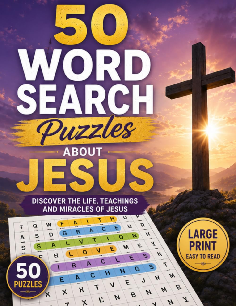 Word search puzzle book about Jesus: 50 puzzles more than 500 words (Christian Activity Books)