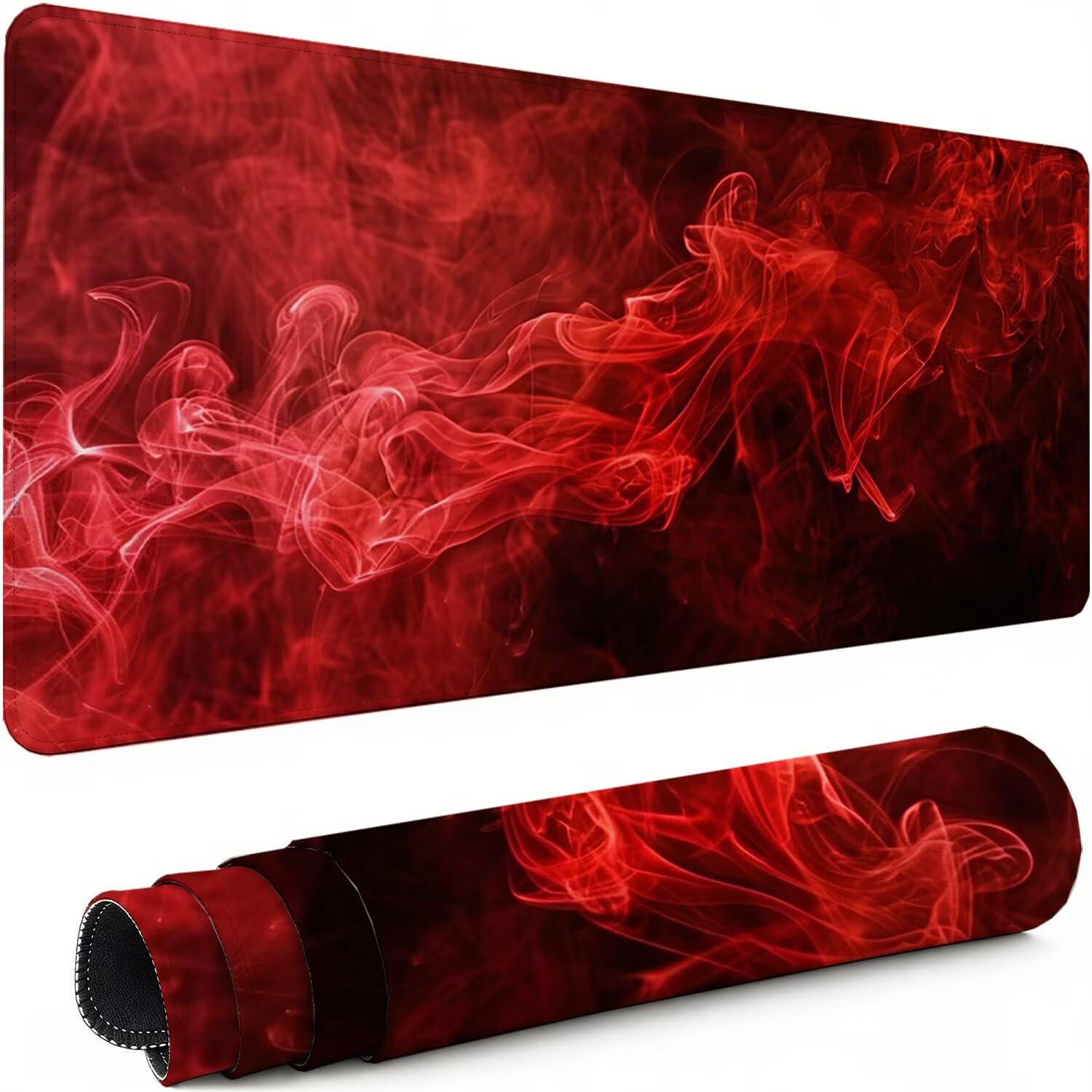 Alfombrilla Ratón Gaming XXL, Alfombrilla Escritorio 1400x600x3mm Rojo Protector Escritorio Mejora La Precisión y La Velocidad con Base de Goma Antideslizante y Bordes Cosidos, Gamer, Fumar xg-594