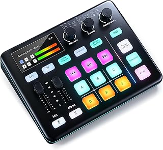 Elektraa Gaming Audio Mixer, Audio Interface Sound Board with 48V Phantom Power, Soundboard for PC, RGB, XLR Microphone Interface, Voice Changer, Live Streaming, Podcasting