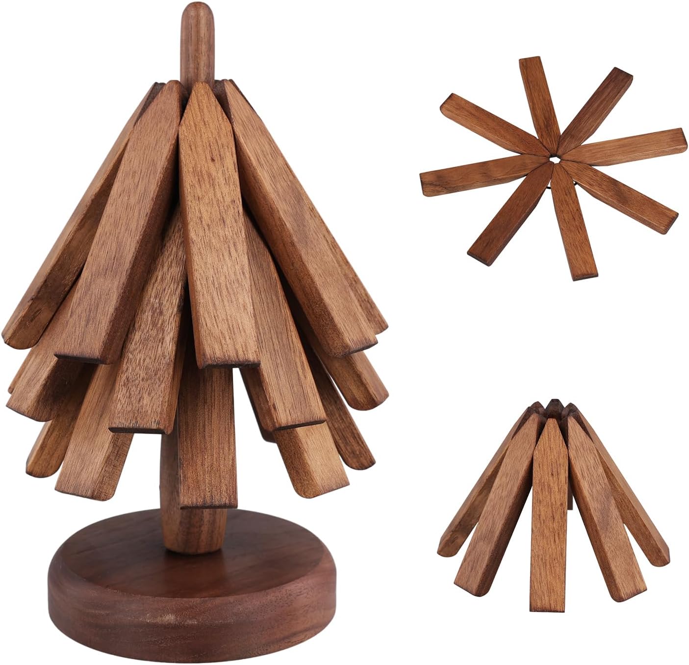 Wooden Trivets Set for Hot Dishes, Walnut Tree Shape Trivet Set Coaster Wood Table Mat for Hot Pots and Pans Counter Creative Gift for Christmas New Year Birthday Housewarming, Table Decoration