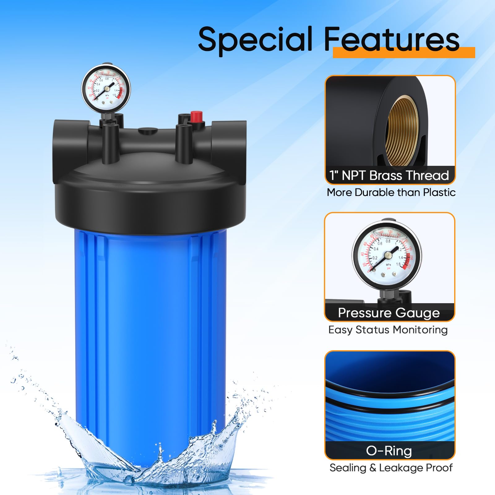 PUREPLUS Filtro de agua de 1 etapa para toda la casa, con filtro de agua reductor de manganeso de hierro, cartucho de sedimentos de 10 x 4.5 pulgadas, carcasa universal, para agua de pozo