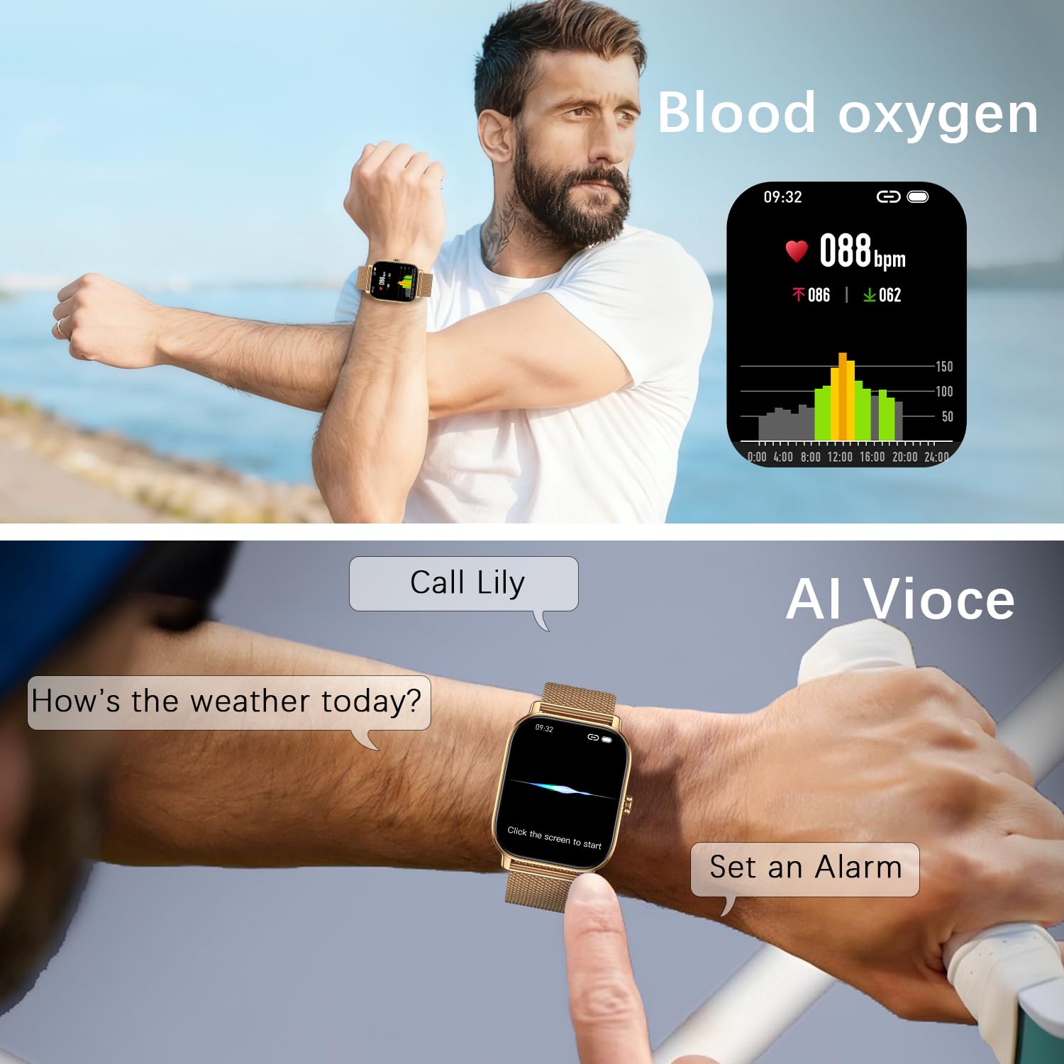Kimeag Smartwatch Donna Orologio Smartwatch Digitale: Chiamate e Notifiche WhatsApp Fitness Tracker con Contapassi Sonno SpO2 Cardiofrequenzimetro 120+ Sportive IP68 Smart Watch per Android iOS Rosa