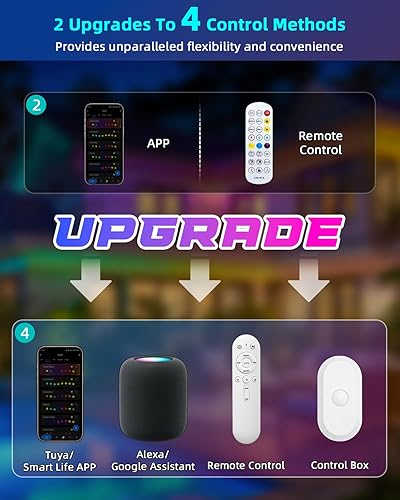 Miniatura 8 de REYLAX Luces permanentes para exteriores de 150 pies, 108 LED, RGB y luz blanca de 135 lm, IP67 impermeable, luces inteligentes para decoración al