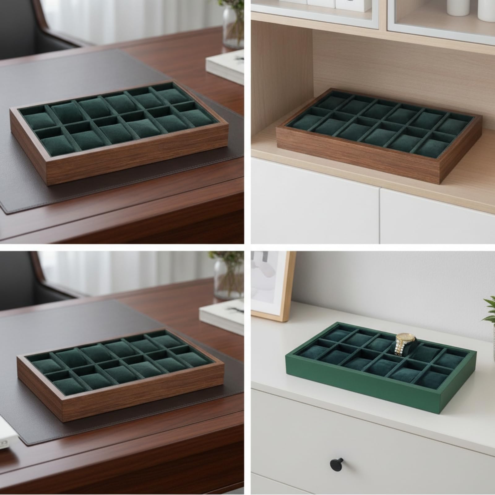 Organizador Joyas Elegan Banja Exhibición Relojes Resisn Connedor Almacenamiento Joyas para Cómoda, Verde