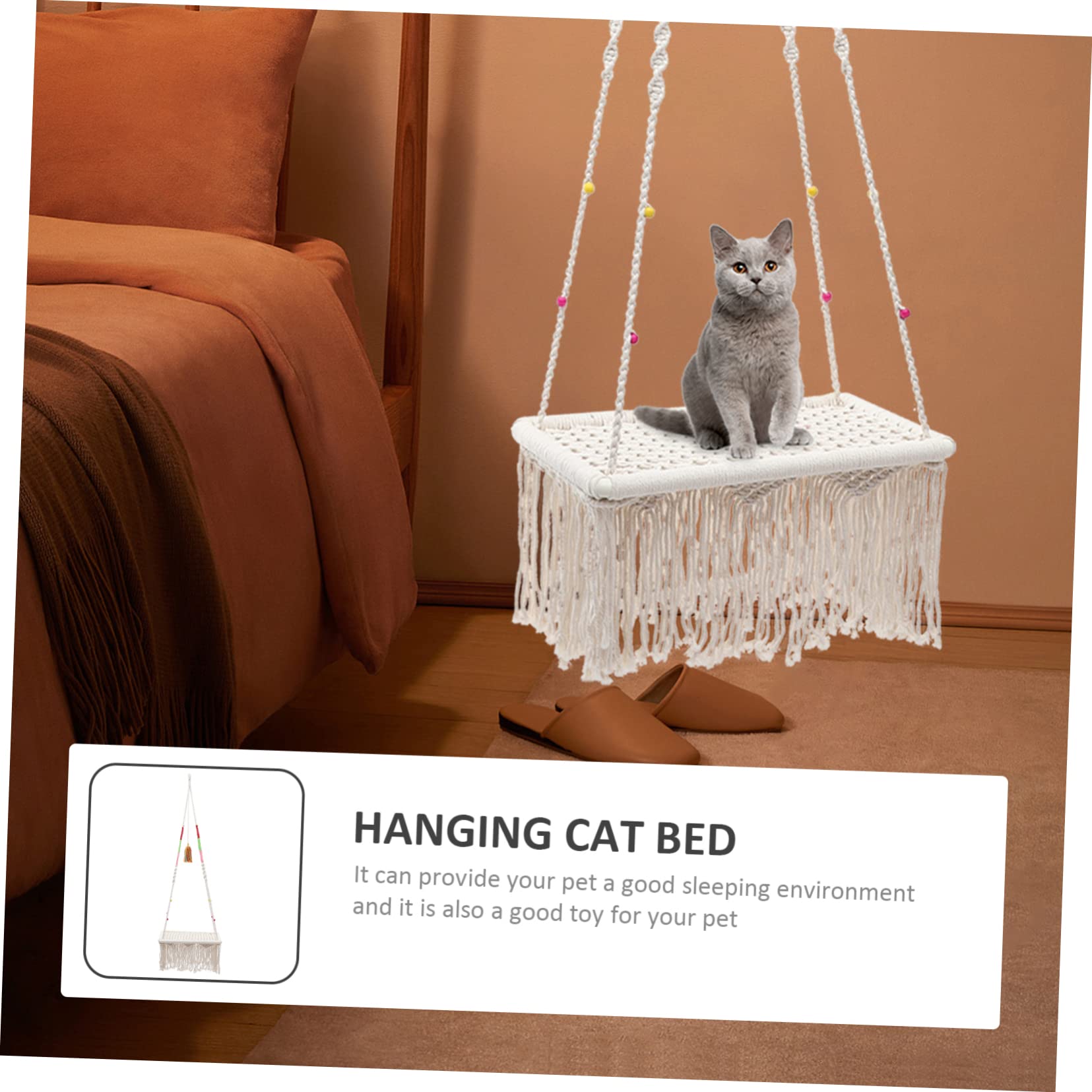 Sosoport Amaca per Gatti Sospesa in Cotone Intrecciato Bohemien, Decorativo e Caldo per Gattini Struttura in Ferro Resistente,