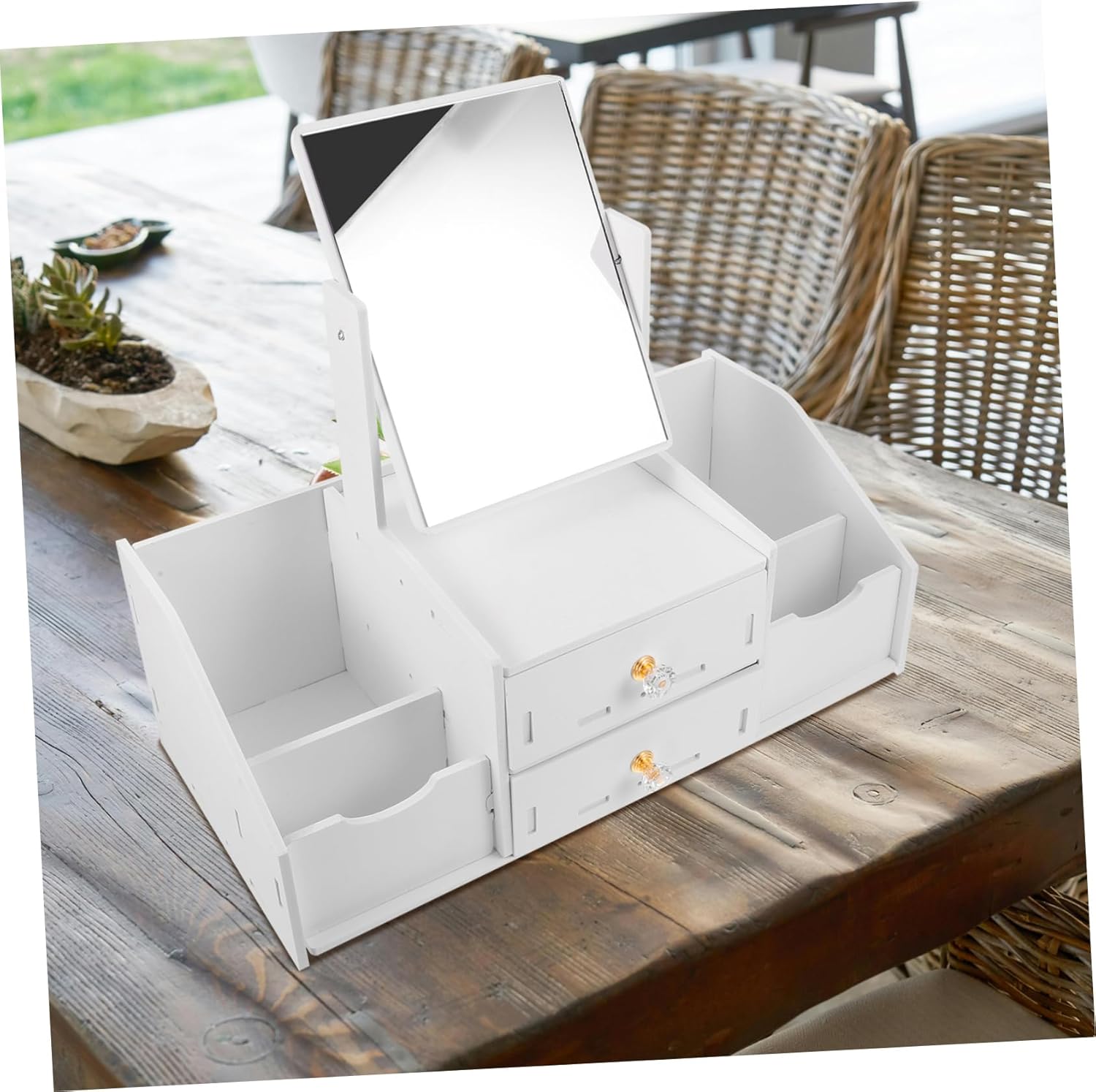 VICASKY Desktop Organizer with Mirror Multifunctional Cosmetic Storage Holder for Skincare and Jewelry Capacity Countertop Display Case for Easy Access