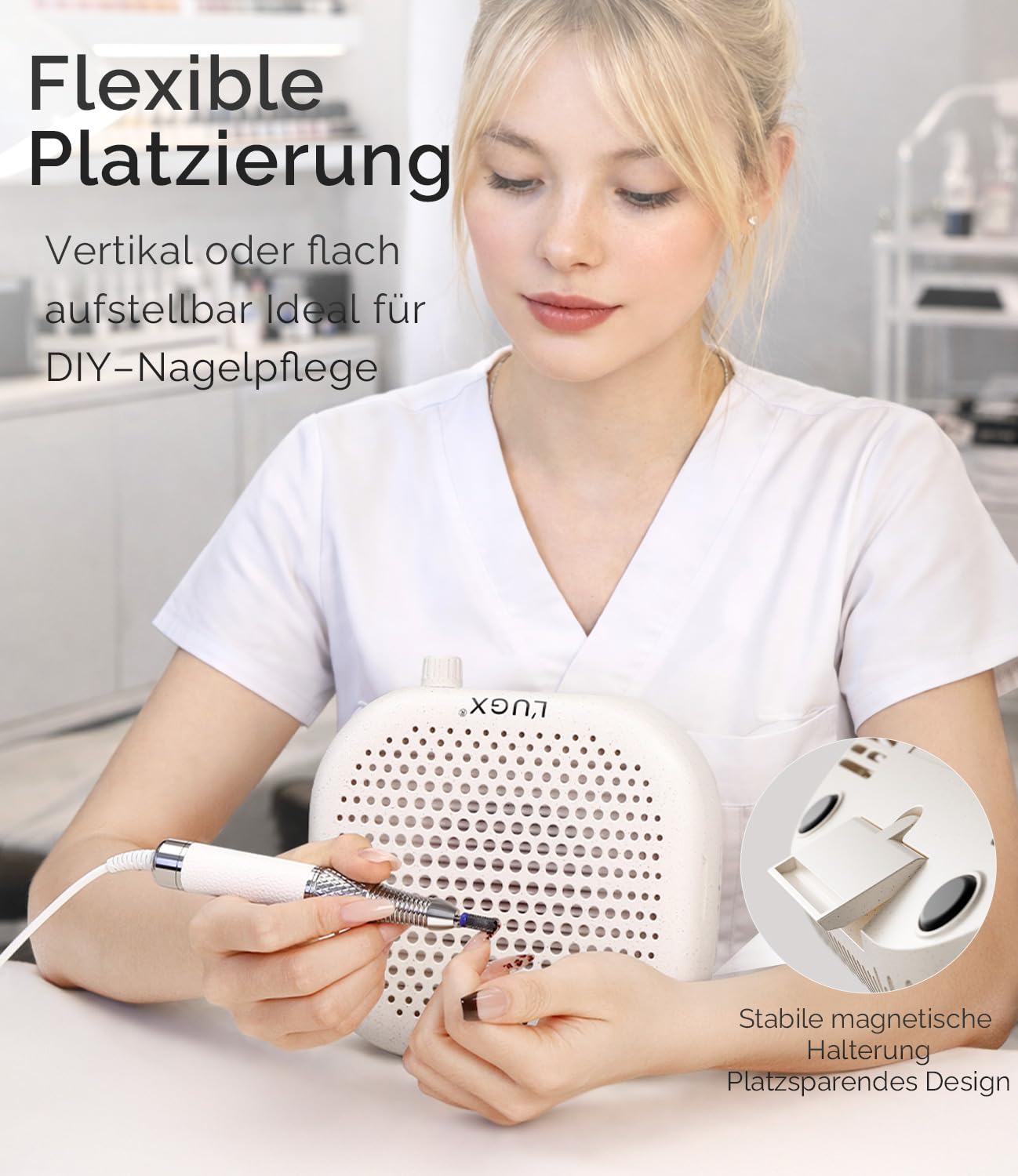 L'UGX Aspirateur à ongles avec 2 filtres - Rechargeable - Professionnel - Aspiration puissante - Pour ongles en gel - Kit de manucure - Studio et maison - 207