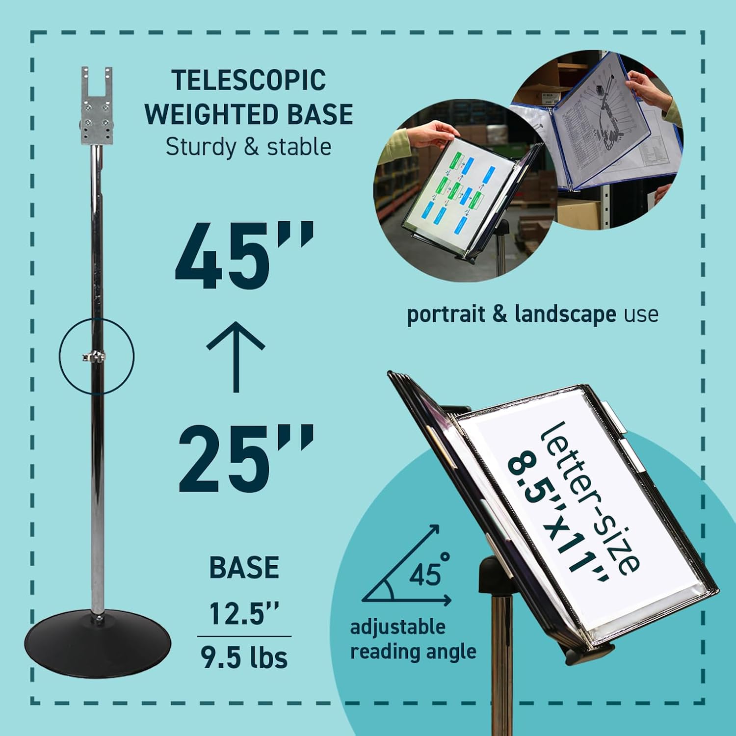 DJOIS by Tarifold Floor Document Display Stand, Adjustable Metal Frame, 10 Non-Glare Pockets, 20-Sheet Capacity, Expandable, Made in France, Black (F271)