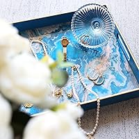 Vista 5 de Spsyrine Bandeja para servir, bandeja rectangular de plástico para mesa de café con asas, bandeja decorativa de mármol para sala de estar, otomana