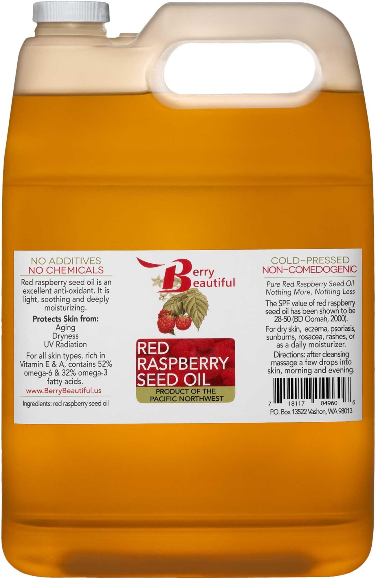 Berry Beautiful Red Raspberry Seed Oil - 1 gallon - Cold-pressed from Raspber...