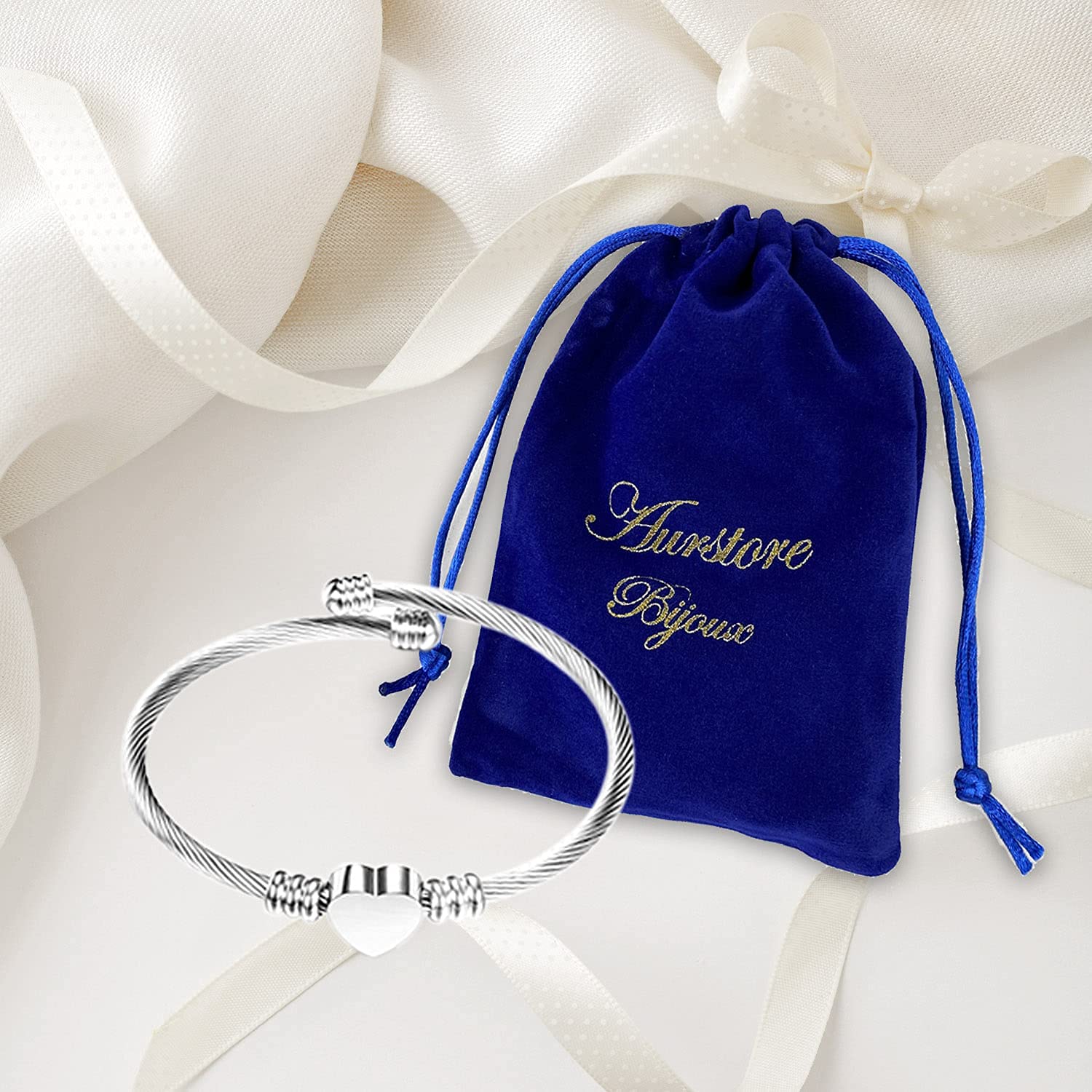 AURSTORE Bracciale a cavo da 20 cm, in acciaio inossidabile 316L, regolabile, personalizzabile con lettera A-Z, da donna, colore argentato