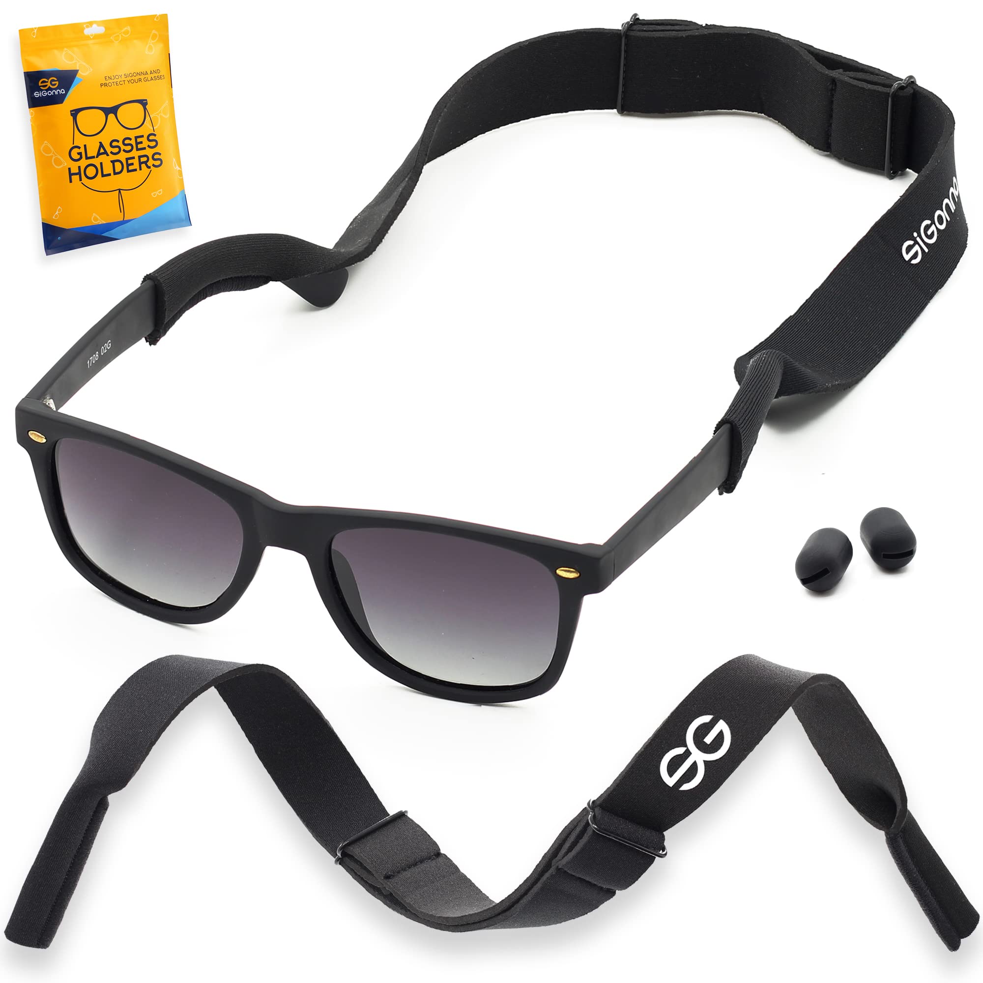 SIGONNAEye Glass String Strap Holder - Floating Glass Strap - Adjustable Eyeglass Strap for Man Women - Neoprene Sunglass Strap - Glass Lanyard (Black)