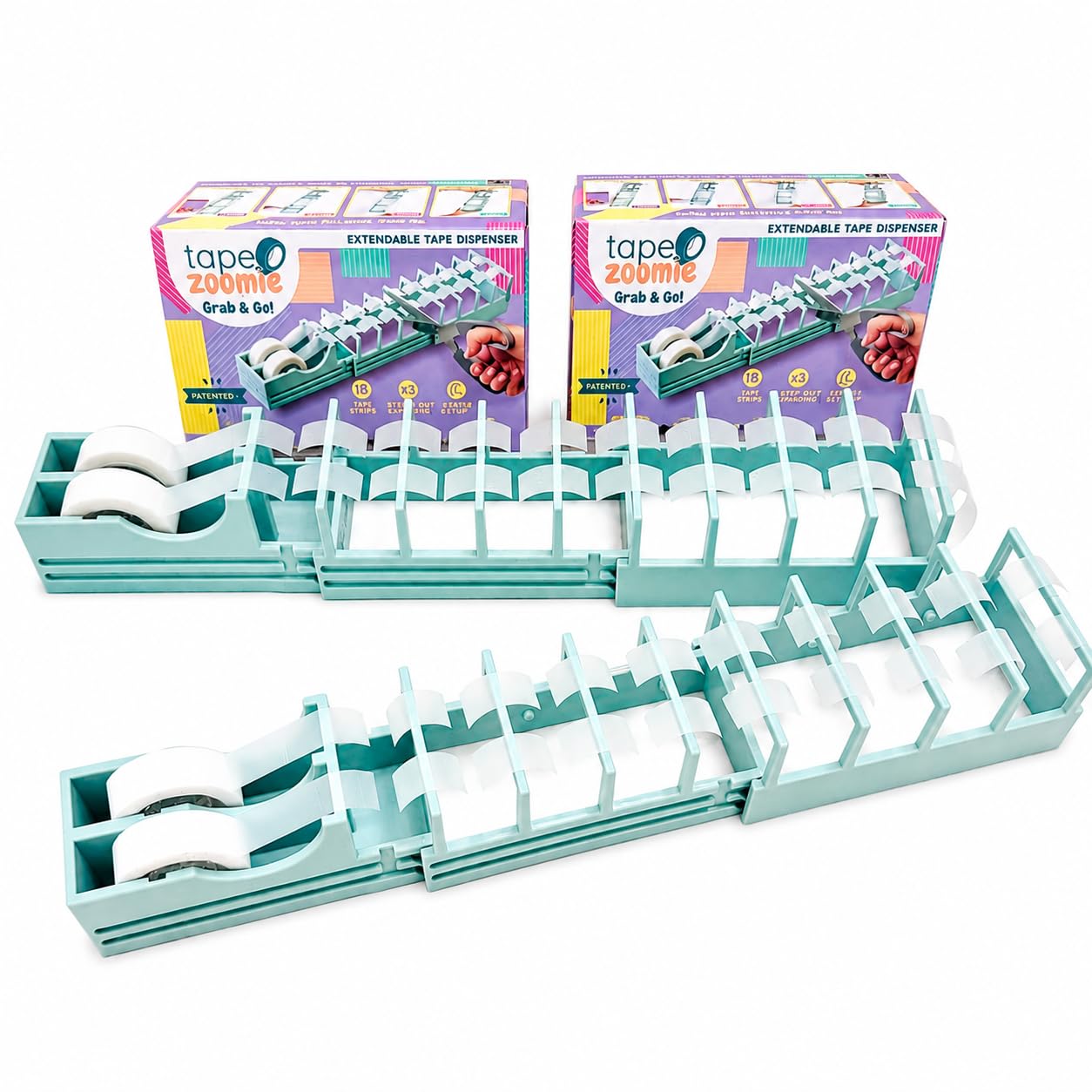 Tape ZOOMIE | Confezione da 2 | Dispenser di nastro originale Viral Desktop per confezioni regalo e artigianato | Prepara velocemente 18 strisce di nastro | Senza lama, compatto, resistente | Adatto a