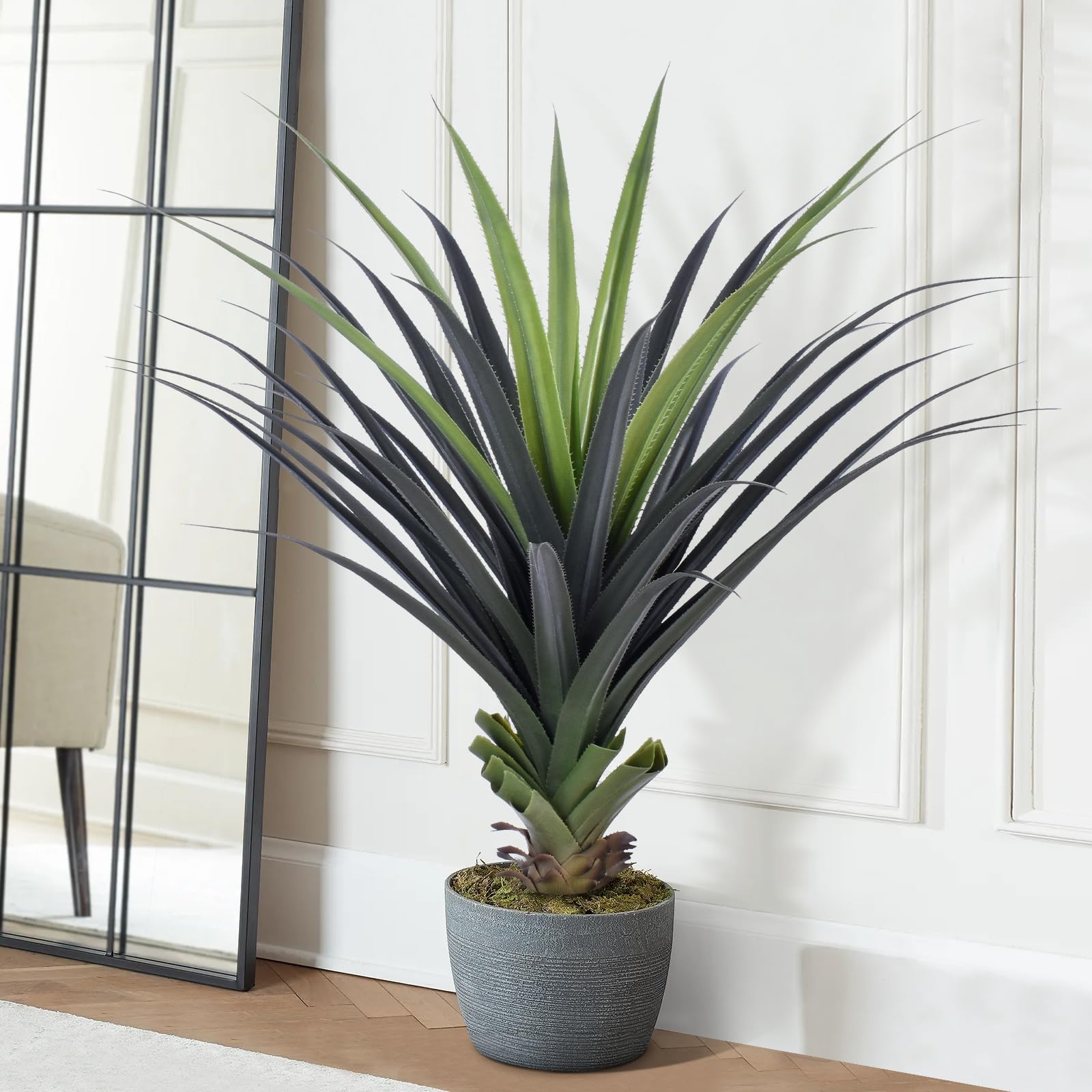 Piante Artificiali Agave con Spighe da 4 Piedi, Piante Artificiali Resistenti ai Raggi UV per Esterni, Piante Artificiali da 115cm per Interni, Perfette per la Veranda, Patio, Decorazione di
