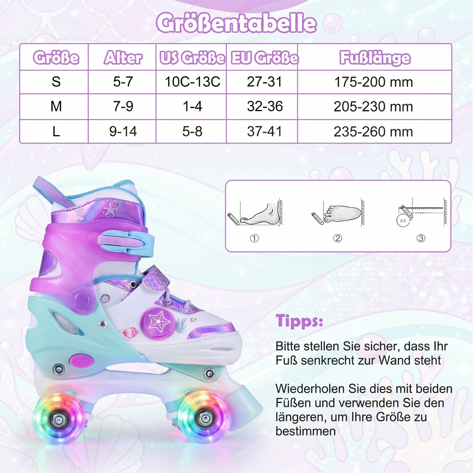 COSTWAY Rollschuhe Kinder 4 Größen verstellbar, Quad Skates mit leuchtenden LED Rädern, Kinderrollschuhe, Roller Skates Drinnen & Draußen für Jungen, Mädchen & Anfänger ab 5 Jahren